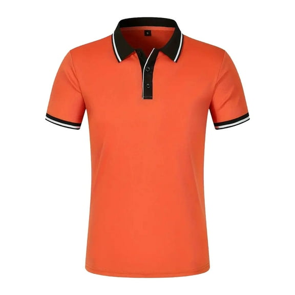 JTieacloth Mens Button Closure T Shirt Men's Casual Ribbed Lapel Button Business Color Block T Shirt For Men Orange L