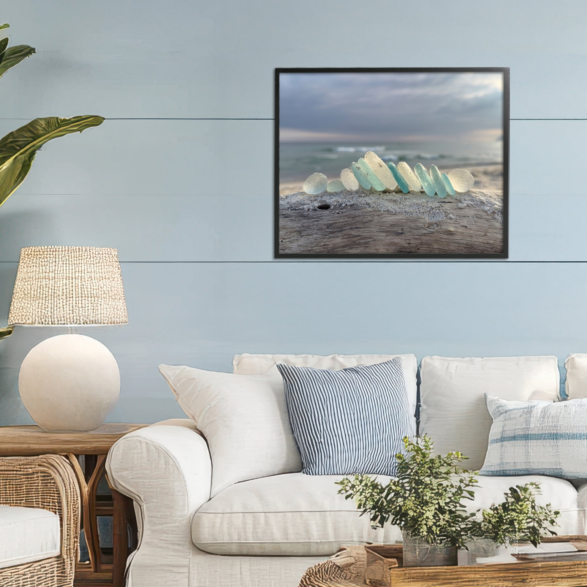 Stupell Industries Sea Glass On Driftwood Black Framed Giclee Art, design by LMarie Allen