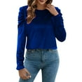 thumbnail image 3 of VISALY Women's Puff Long Sleeve Velvet Tops Base Layers Crewneck Blouses Stretchy Slimming Shirts Trendy Dressy Casual Blouses Elegant Office Shirts Fall Classy Work Holiday Party Outfit Blue M, 3 of 9