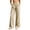 Khaki, variant on Costeam Womens Gingham Plaid Full Length Wide Leg Pants Dual Side Inset Hand Pockets Gathered Elastic High Waist Loose Flow Lightweight Woven Casual Palazzo Trousers