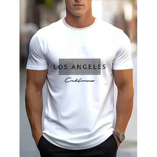 Men'S Casual Crew Neck T-Shirt with Los Angeles Print - Slight Stretch, Regular Fit - Novelty Graphic Tee, Casual Sporty Tee, Comfy Tee