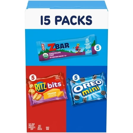 Zbar Snack Bars, RITZ Bits Crackers & OREO Mini Cookies, Variety Pack, 15 Snack Packs
