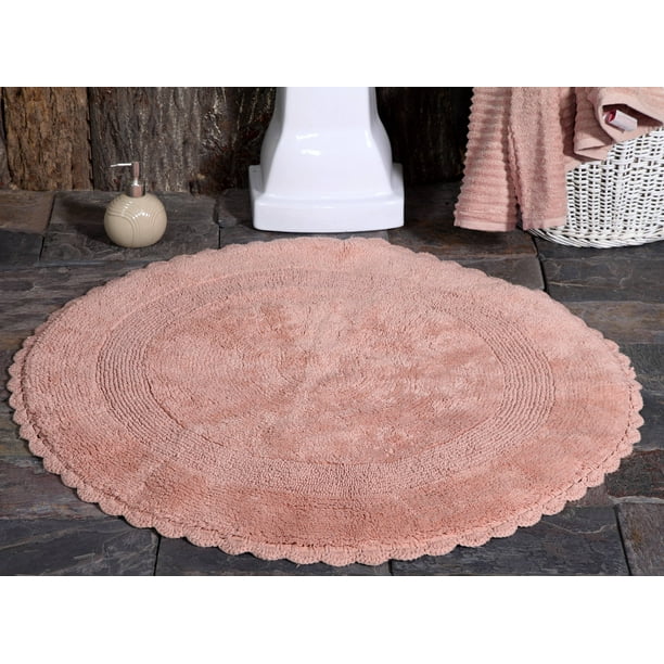 Bath Rug 100 Soft Cotton 36 Inch Round 200 Gsf Reversible Hand Woven Crochet Lace Border Com Bath Rug 100 Soft Cotton 36 Inch Round, Round Bath Rugs