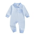 thumbnail image 4 of hengsof Baby Girls Solid Color Long Sleeve Lapel Footless Romper Soft Fashion One Piece Pajama Set Cozy Sleep Play Outfit Size 0-18 Months, 4 of 8