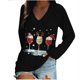 thumbnail image 1 of Moda mujer Casual cuello en V Navidad impreso manga larga camiseta blusa Tops Pompotops gfhjh20737, 1 of 4