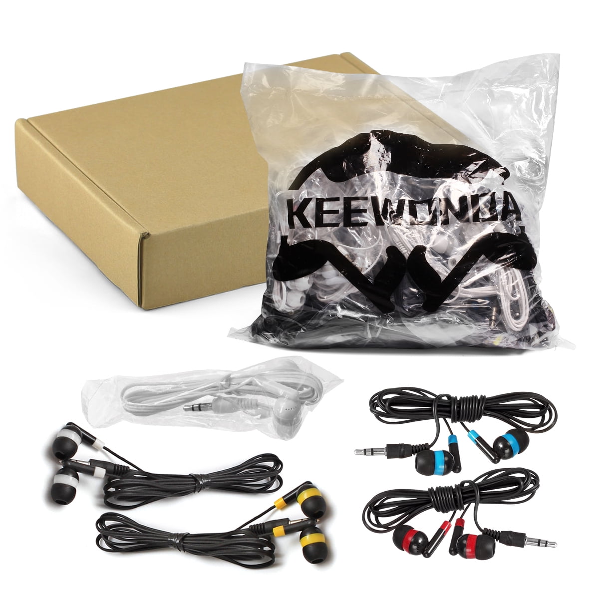 Bulk Earbuds 100 Pack Multi-color Keewonda Individually Wrapped In Ear Headphones for Schools Classrooms Libraries