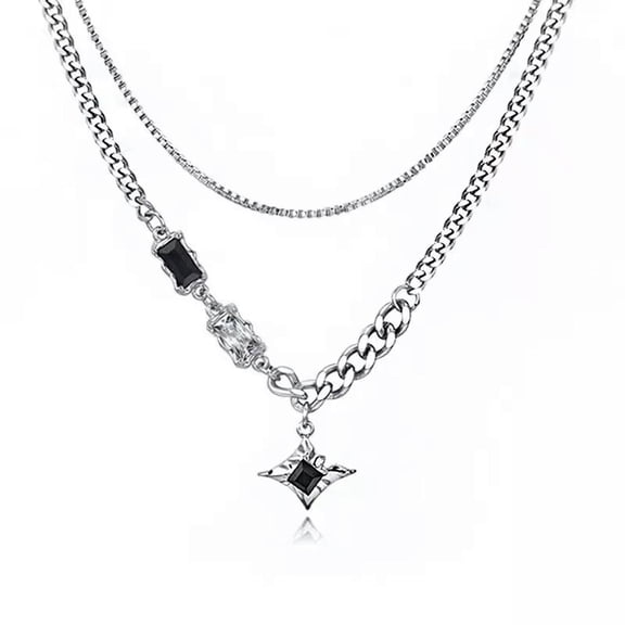 QQTDFG Hip Hop Titanium Steel Mang Star 2 Layers Necklace Cuban Box Chain for Men Women-default