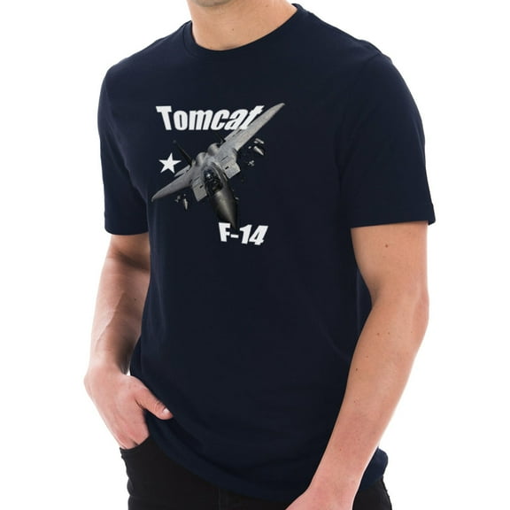 Oversized US Navy Tomcat F14 Graphic Design Short Sleeve Cotton Jersey T-Shirt - Navy XL