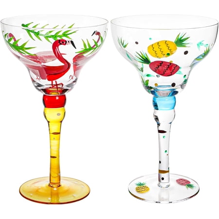 10 Oz Hand Blown Glasses for Martini, Hand Painted Modern Wine Glasses Coupe Cocktail Drinkware for Champagne, Cinco de Mayo, Party Decorations