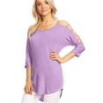 thumbnail image 5 of Made by Johnny Women's 3/4 Sleeve Hollowed Out Shoulder Top L LILAC, 5 of 6