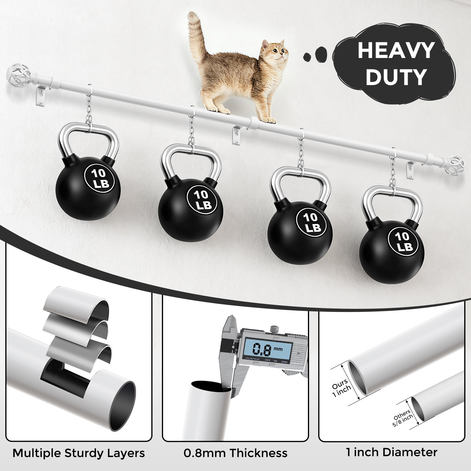 OLV 1" White Twist Cage Adjustable Single Curtain Rod Set for Windows,36-88"