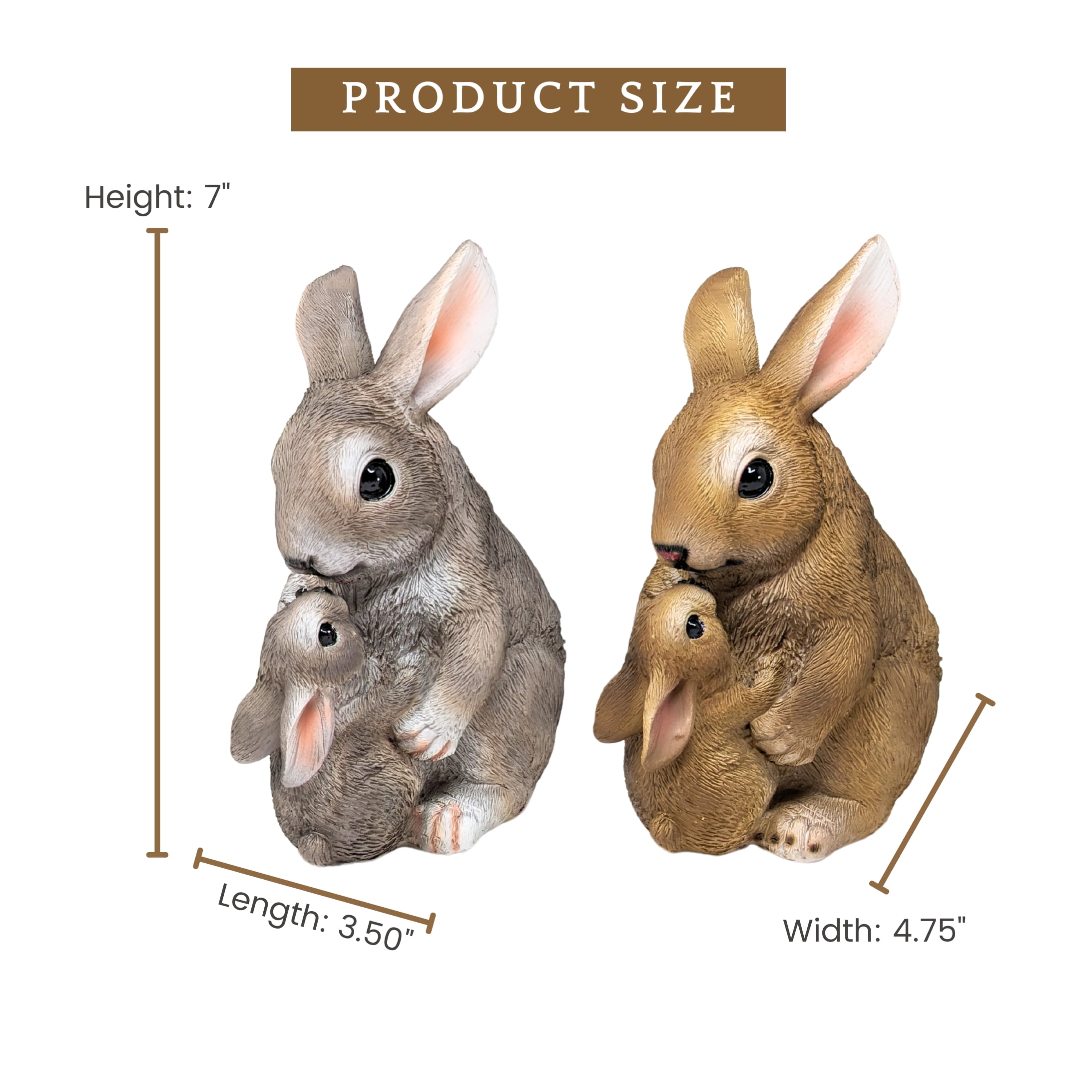 2-Piece Mom & Baby Rabbit Figurines – Adorable Bunny Statues, Resin Animal Sculptures for Home, Indoor & Garden Décor – Cute Easter, Farmhouse, Rustic, and Woodland Decorations