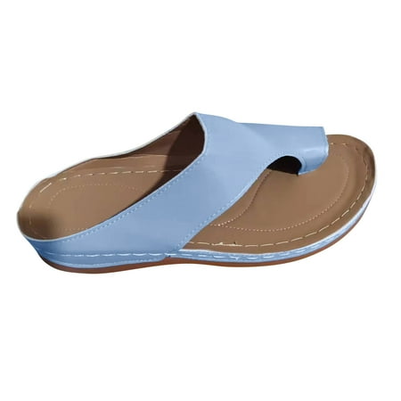 

Funicet Slides for Women Women s Plus Size Summer Casual Solid Color Flip-flops Beach Wedge Toe Fish Mouth Sandals Blue 43