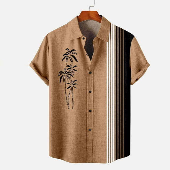 HOLEI Men's Floral Shirts Button Down Holiday Beach Hawaiian Shirt for Men Beige L
