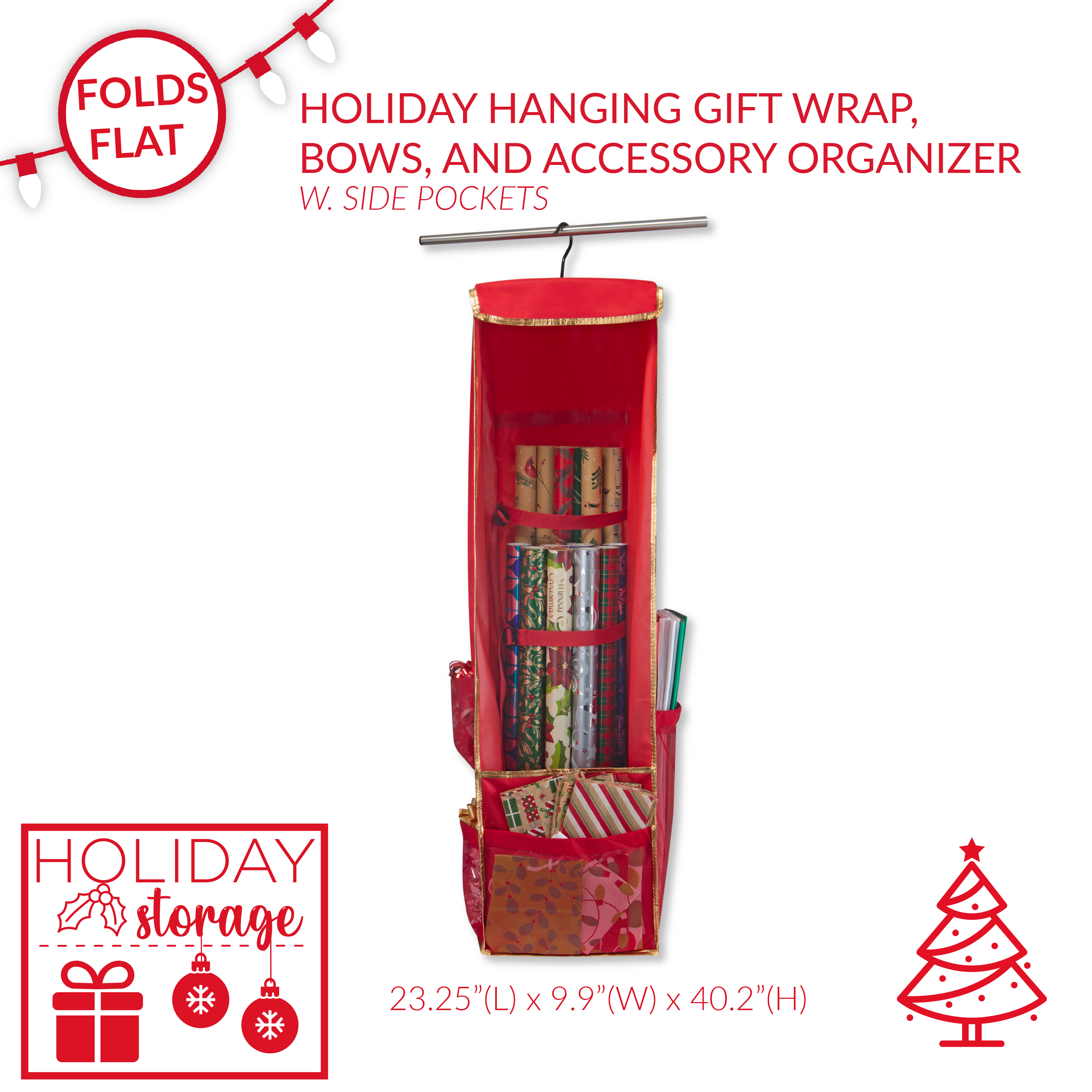 Simplify Hanging Holiday Gift Wrap Organizer, Red photo 2