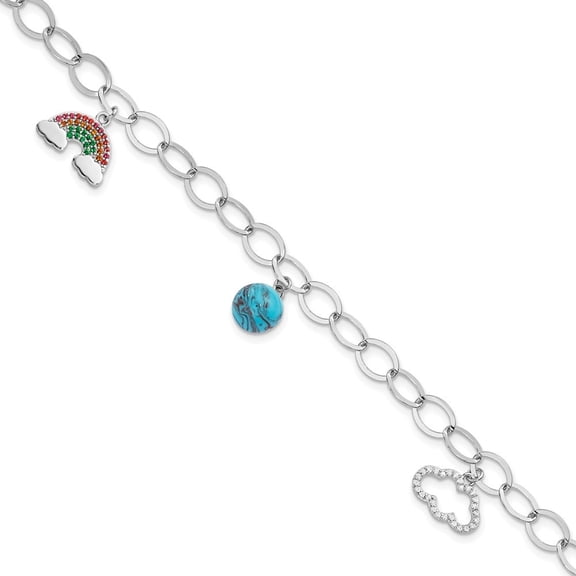 Auriga Fine Jewelry 925 Sterling Silver Multi-Color Nano Crystal Turquoise Bracelet 8inch for Women