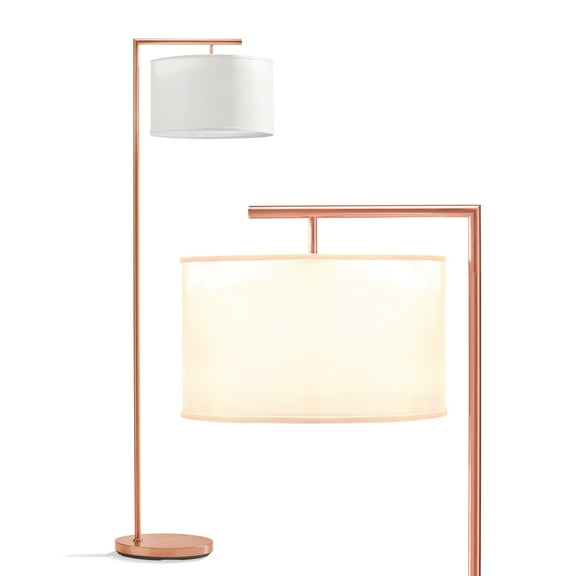 Brightech Montage Modern 60 in. Rose Gold Mid-Century Modern LED Floor Lamp with White Fabric Drum Shade
