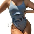 thumbnail image 1 of ENJOYW U-neck Adjustable Shoulder Straps Women Monokini Padded Side Drawstring Ribbing One Piece Swimsuit for BeachPolyester, 1 of 7