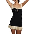 thumbnail image 6 of Women Patchwork Spaghetti Strap Dress 2023 Summer Lace-up Front Square Neck Y2k Mini Dress Vintage Fairy Streetwear, 6 of 9