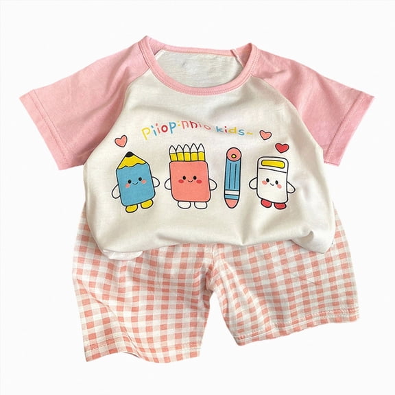 Toddler Boy Summer Clothes Cartoon Prints Short Sleeve T Shirt Tops Shorts Cotton Outfit Kids 2Pcs Set 6-12 Months 12-24 Months 2t 3t 4t 5t 6t 7t 8t 9t Children 6-12 Months