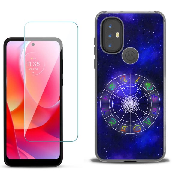 Slim-Fit Gel TPU Phone Case for Motorola Moto G Power 2022, with Tempered Glass Screen Protector, by OneToughShield ® - Zodiac / Horoscope