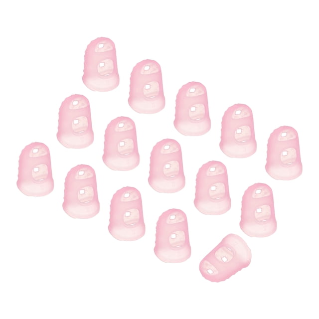 Uxcell Protectores de dedo de silicona rosa, guantes transpirables, tapas de yema reutilizables con agujeros de aire M 15 Pcs