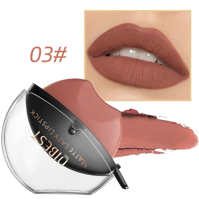QIBEST lápiz labial en forma de labio maquillaje lápiz labial perezoso terciopelo mate lápiz labial desnudo pigmento tinte de labios de larga duración cosmético