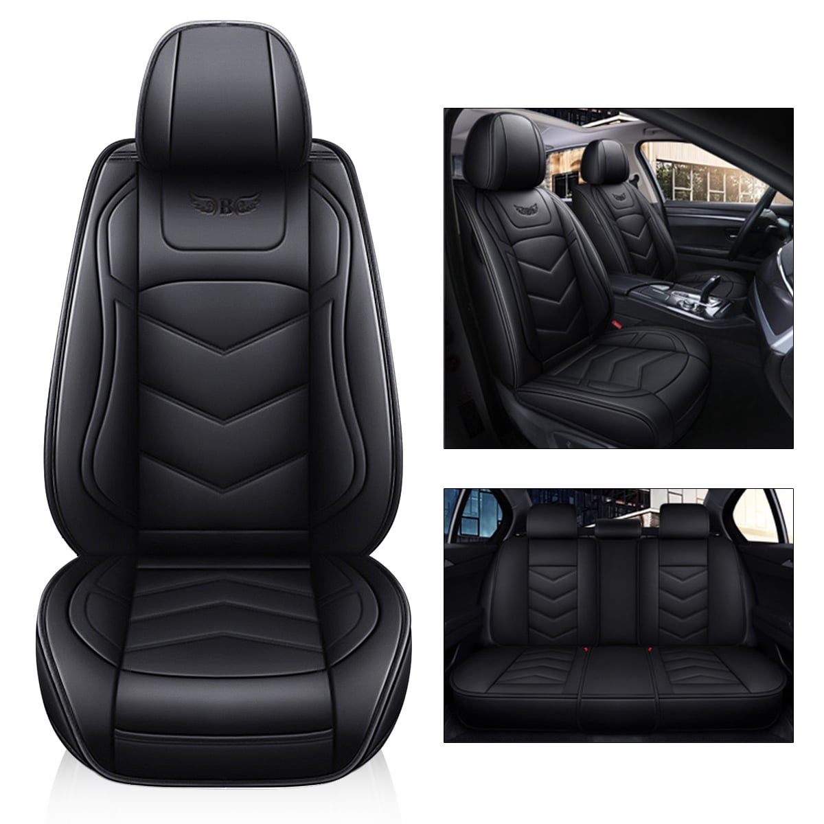 Black Universal Car Front Seat Cushion Pad Cover PU Leather Protector Mat