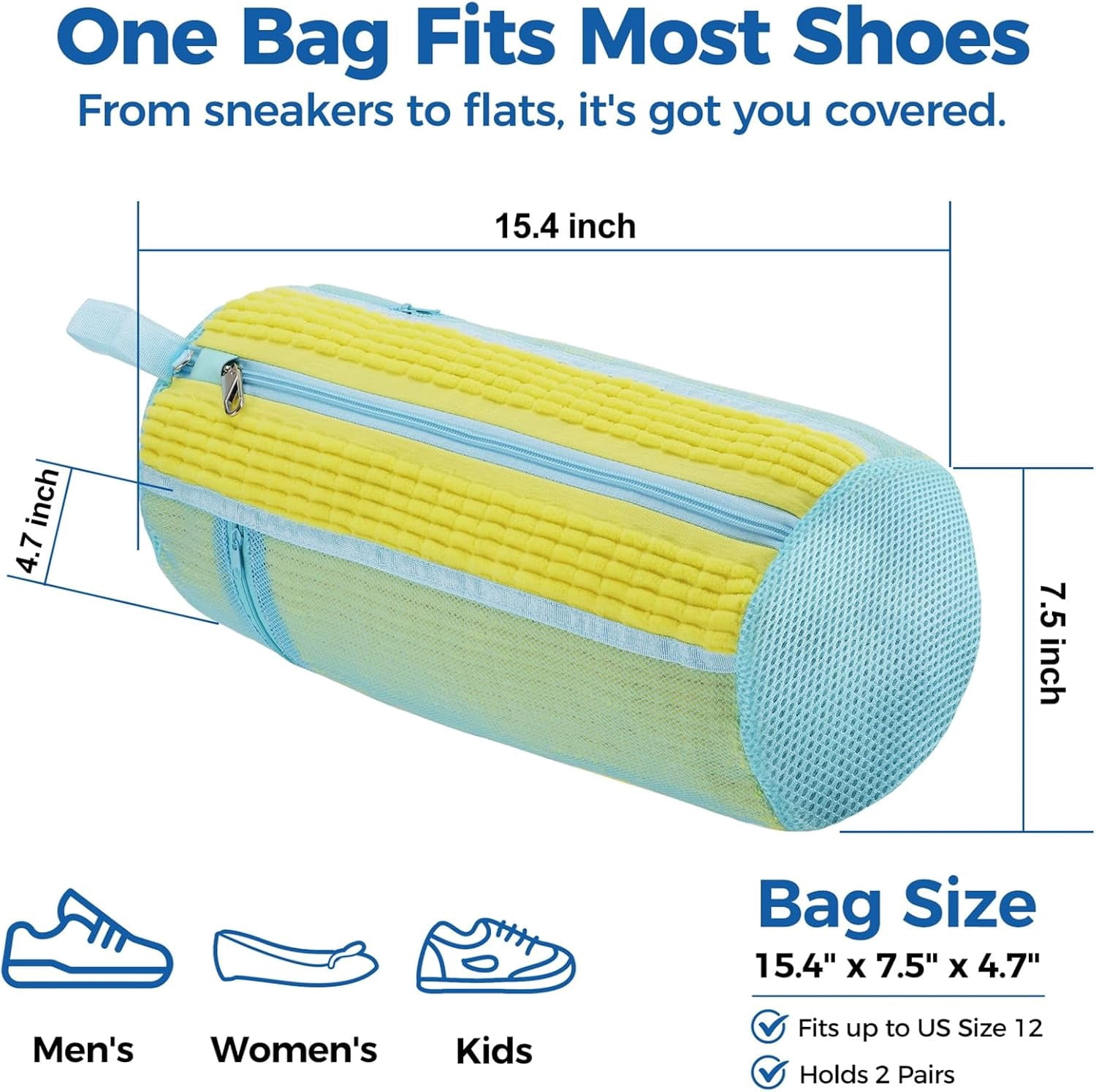 Shoe Washing Machine Bag 2 Pack, Laundry Shoe Bags with Insole Pocket, Reusable Shoe Cleaning Bags for Washer and Dryer, Protective 360° Deep Clean for Sneakers Tennis All Shoes Types（Yellow