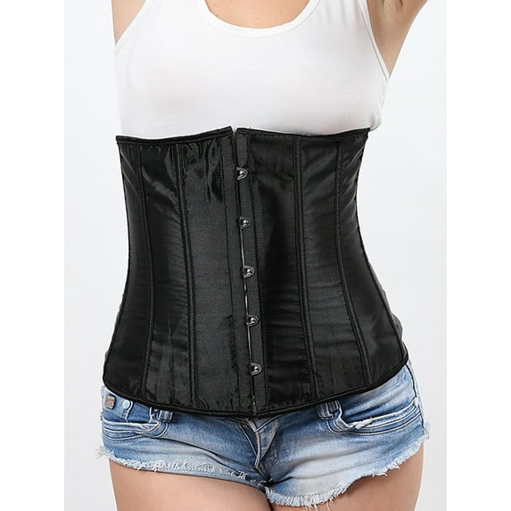SHCKE Women's Vintage Satin Corset Bustier Top Lace Up Boned Underbust Corset Waist Cincher
