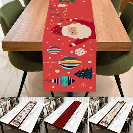 

Naturegr Christmas Table Runner Red And Black Buffalo Plaid Table Runner Xmas Tree Santa Claus Elk Dining Table Cloth for Home Decor