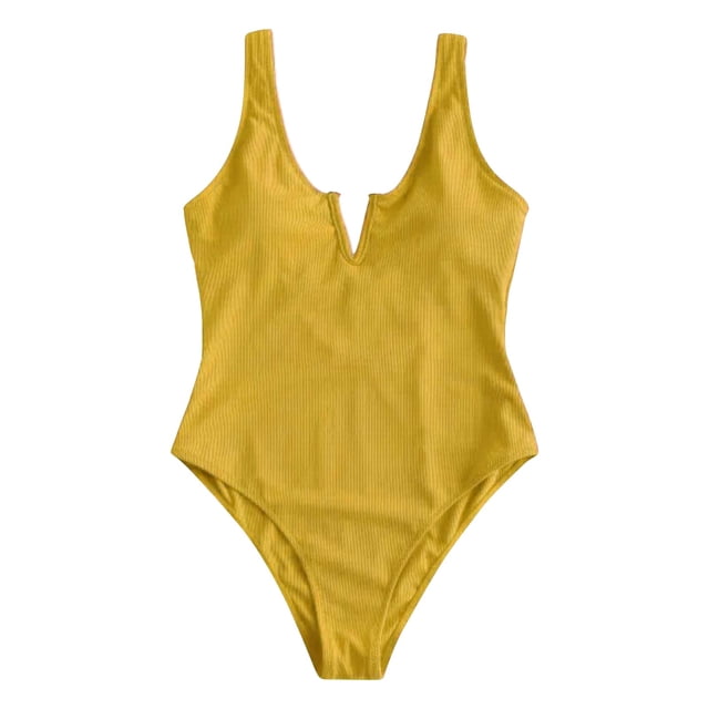 Aayomet Plus Size Swimwear Color Block Swimsuits Scoop Neck Tummy Control Padded Swimwear,Yellow L