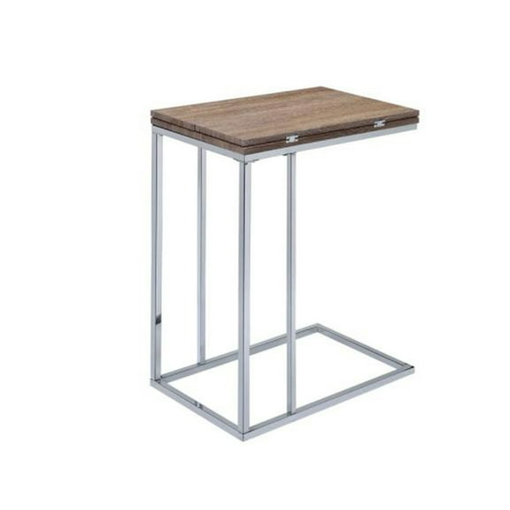 Benjara Vogue Side Table, Weathered Oak & Chrome