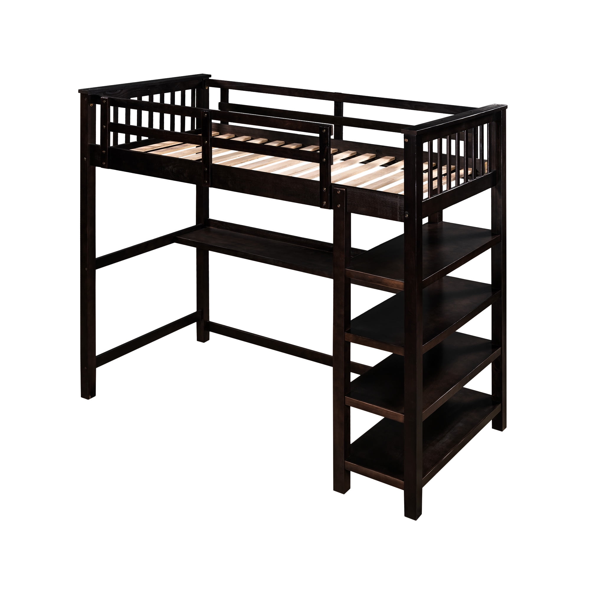 Rubber Wood Cover Loft Bed for Kids Bedroom Twin Size Loft Bed with
