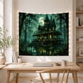 thumbnail image 4 of Towered House Above Swamp Water with a Moonlit Boat, Eerie Gothic for Dark Art Lovers, Wetland Home Decor, Halloween Gift, Tapestry Wall Hanging for Bedroom and Den, 4 of 6
