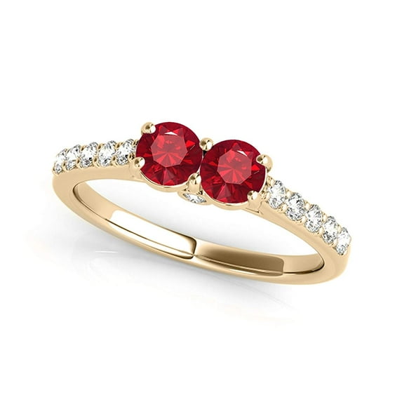 1.10 Ct Two Stone Diamond And Ruby Engagement Ring - Bridal Set-14k Gold