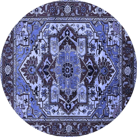 Ahgly Company Machine Washable Indoor Round Oriental Blue Industrial Area Rugs, 3' Round