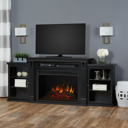 Tracey Grand Entertainment Center Electric Fireplace in Black by Real