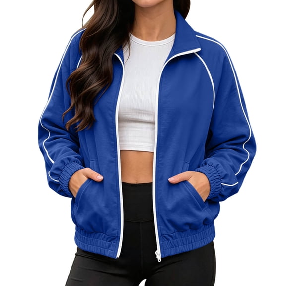 Njagoc3 Women's Zip Up Track Jacket Lightweight Soft Long Sleeve Athletic Outerwear Side Pockets Elastic Cuffs Running Gym Casual Wear,Navy,XXXL