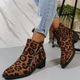 thumbnail image 5 of GHSOHS Cowboy Boots for Women Slip on Waterproof Boots Ankle Boots Shoes Women Work Shoes Fashion Retro Leopard Pattern Suede Pointed Zipper Thick Heel Ankle Boots Western Cowgirl Boots,Size 37, 5 of 8