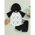 thumbnail image 2 of TSEXIEFOOFU Baby Boys Summer Outfits Cactus Bull Head Print Short Sleeve Hooded T-shirt and Casual Elastic Shorts Set, 2 of 9