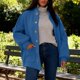 thumbnail image 1 of AUNVITO Women's Solid Color Lantern Sleeve Stand Collar Casual Button Front Jacket with Pockets Relaxed and Trendy Style, 1 of 9