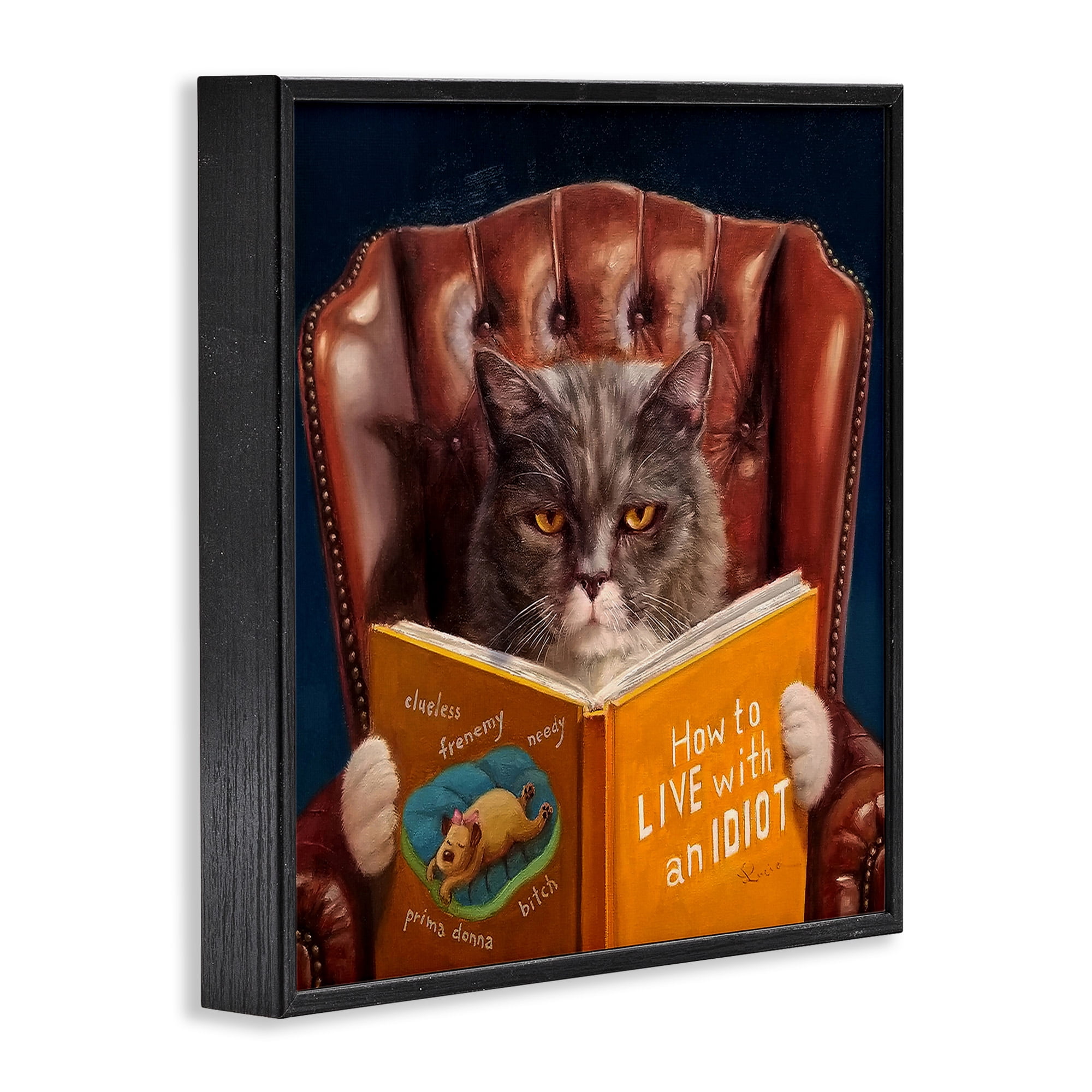 Stupell Industries Funny Cat Reading Dog Book Animals & Insects Painting Black Framed Art Print Wall Art, 24 x 24