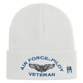 thumbnail image 5 of Air Force Pilot Veteran Logo Embroidered 12 Inch Solid Knit Cuff Long Beanie Made in USA - White OSFM, 5 of 5