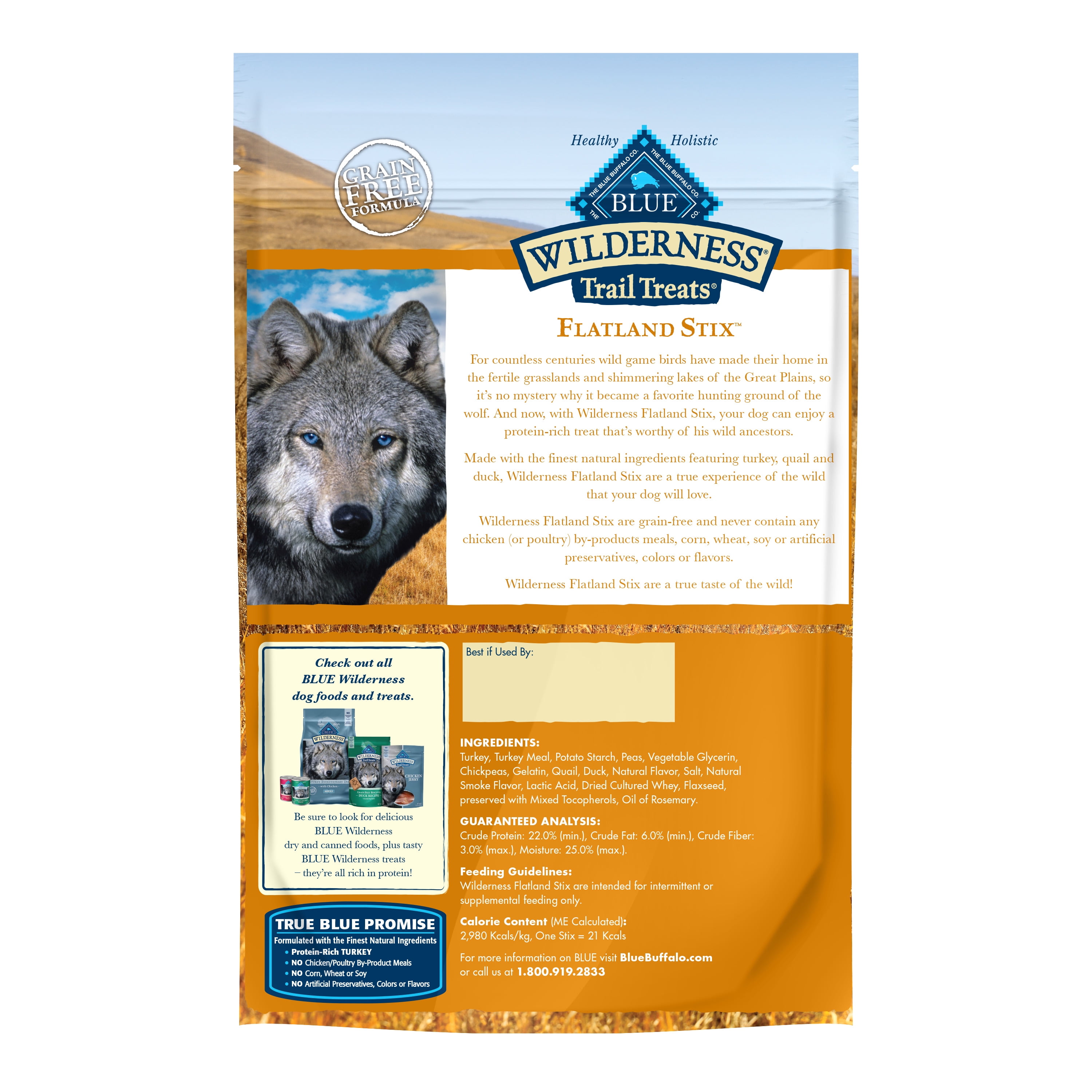 Blue Buffalo Wilderness Flatland Stix High Protein Turkey, Quail & Duck Flavor Soft Treats for Dogs, Grain-Free, 6 oz. Bag