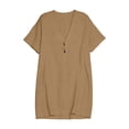 thumbnail image 6 of Ygbgbb Women V‑Neck Henley Mini Tunic Dress, Short Sleeve Half‑Placket Loose Fit Casual Shift Dress for Beach Cover‑Up and Everyday Summer Wear Coffee XL, 6 of 8