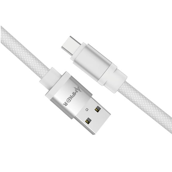 Ampker USB Cable for Nokia C200 - 2.4A Fast Charging (Heavy Duty Nylon Braided) USB-C to USB-A Cable - 3.3 Feet - White