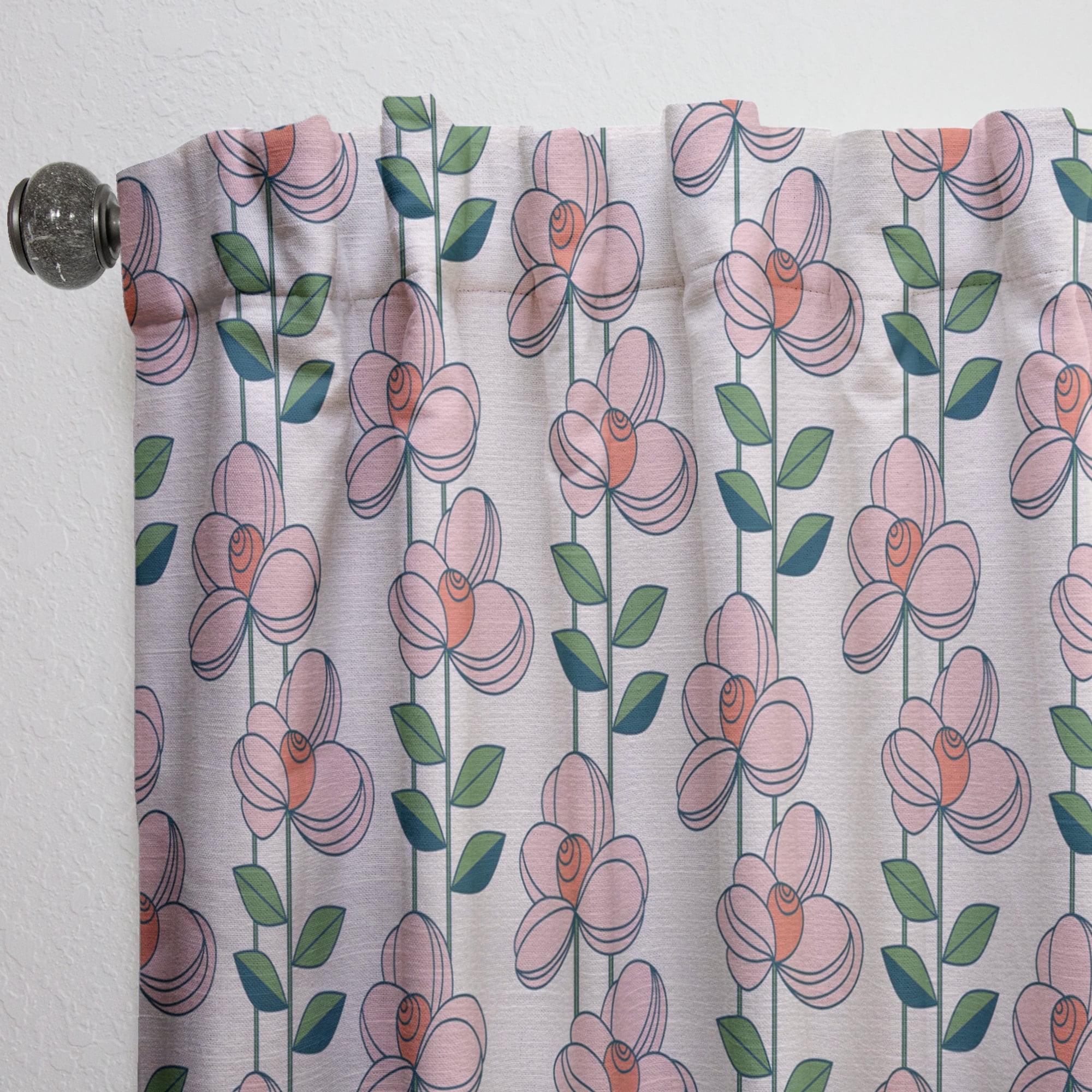Designart 'Botanical Floral Retro XII' Mid-Century Modern Curtain Panel