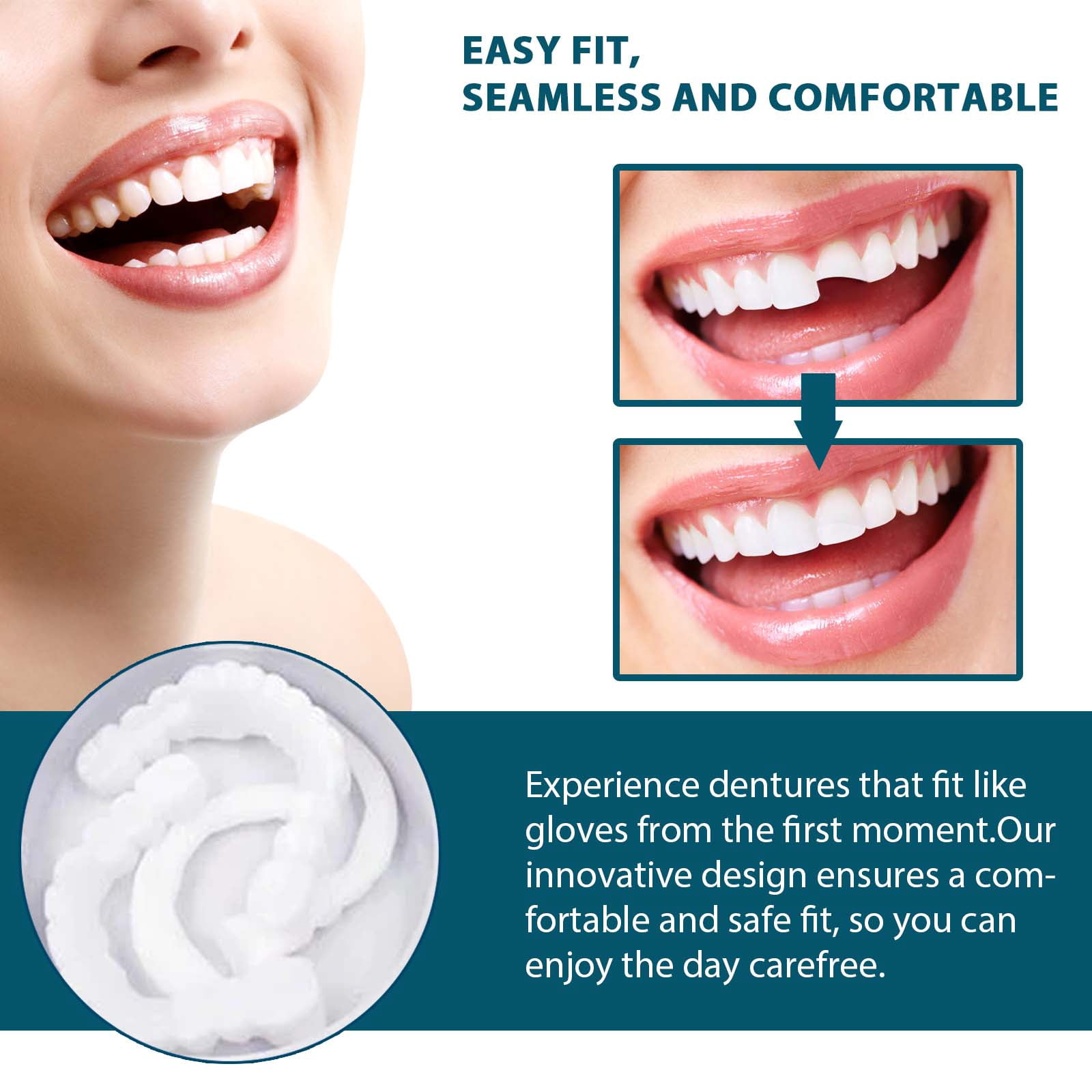 Alvantor Adjustable Buckle Teeth Resin Teeth Interdental Set Upper Lower Natural Smile