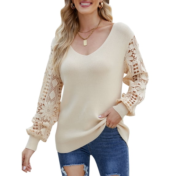 Womens Crochet Sweaters Hollow Out Long Sleeve Knit Crochet Tops for Women Dressy Pullover Loose Fitted Sweater